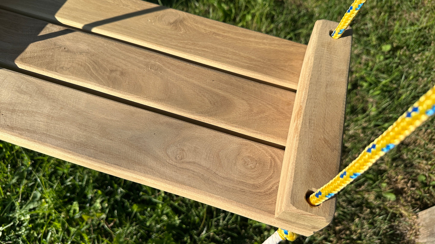 WacaciaCo® Handcrafted Wooden Swing – Classic & Slim – Custom Rope Length, Eco-Friendly Packaging